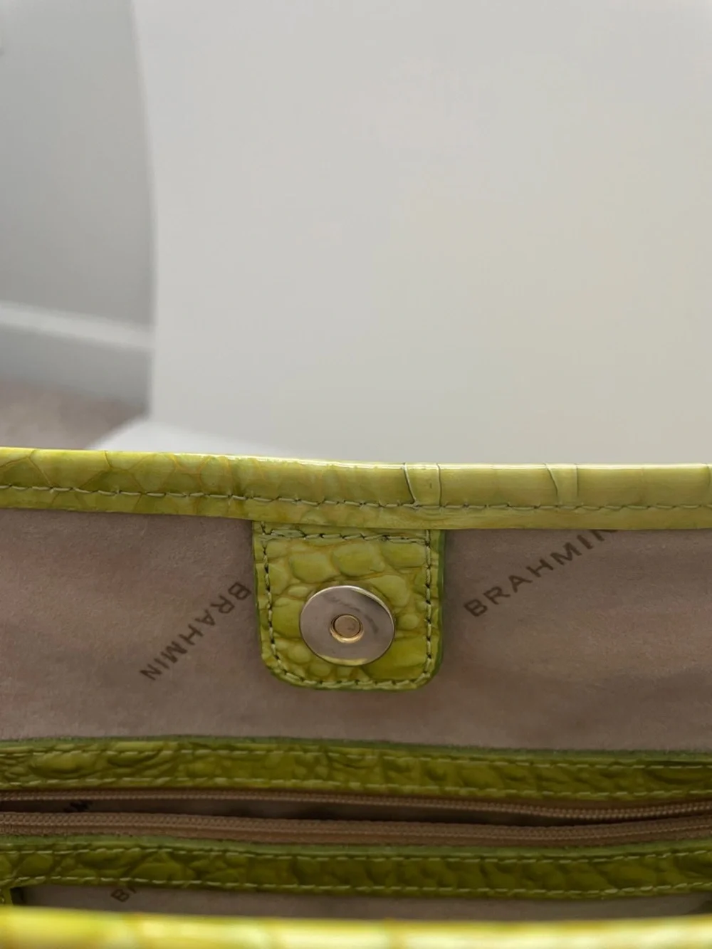 Brahmin Melbourne Crocodile Embossed Tote Bag Lime Green - Picture 10 of 11